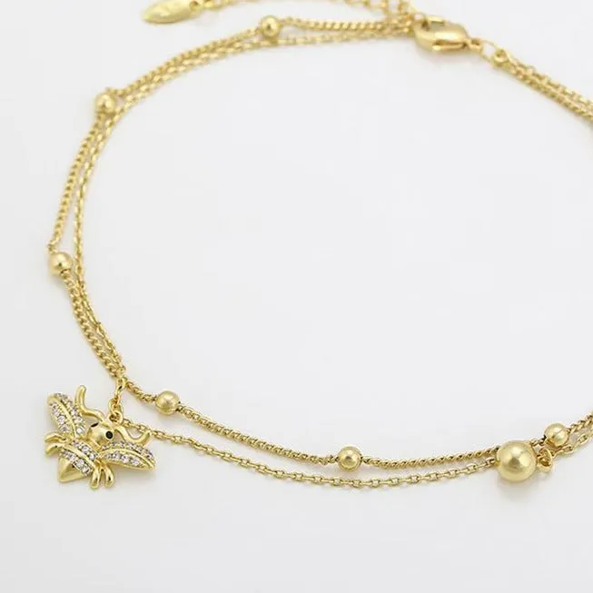 14k Gold Filled Honey Bee Charm Two Layers Anklet