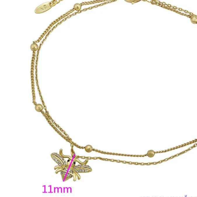 14k Gold Filled Honey Bee Charm Two Layers Anklet