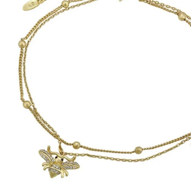 14k Gold Filled Honey Bee Charm Two Layers Anklet