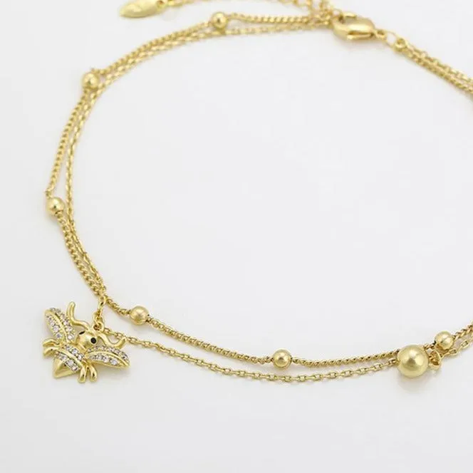 14k Gold Filled Honey Bee Charm Two Layers Anklet