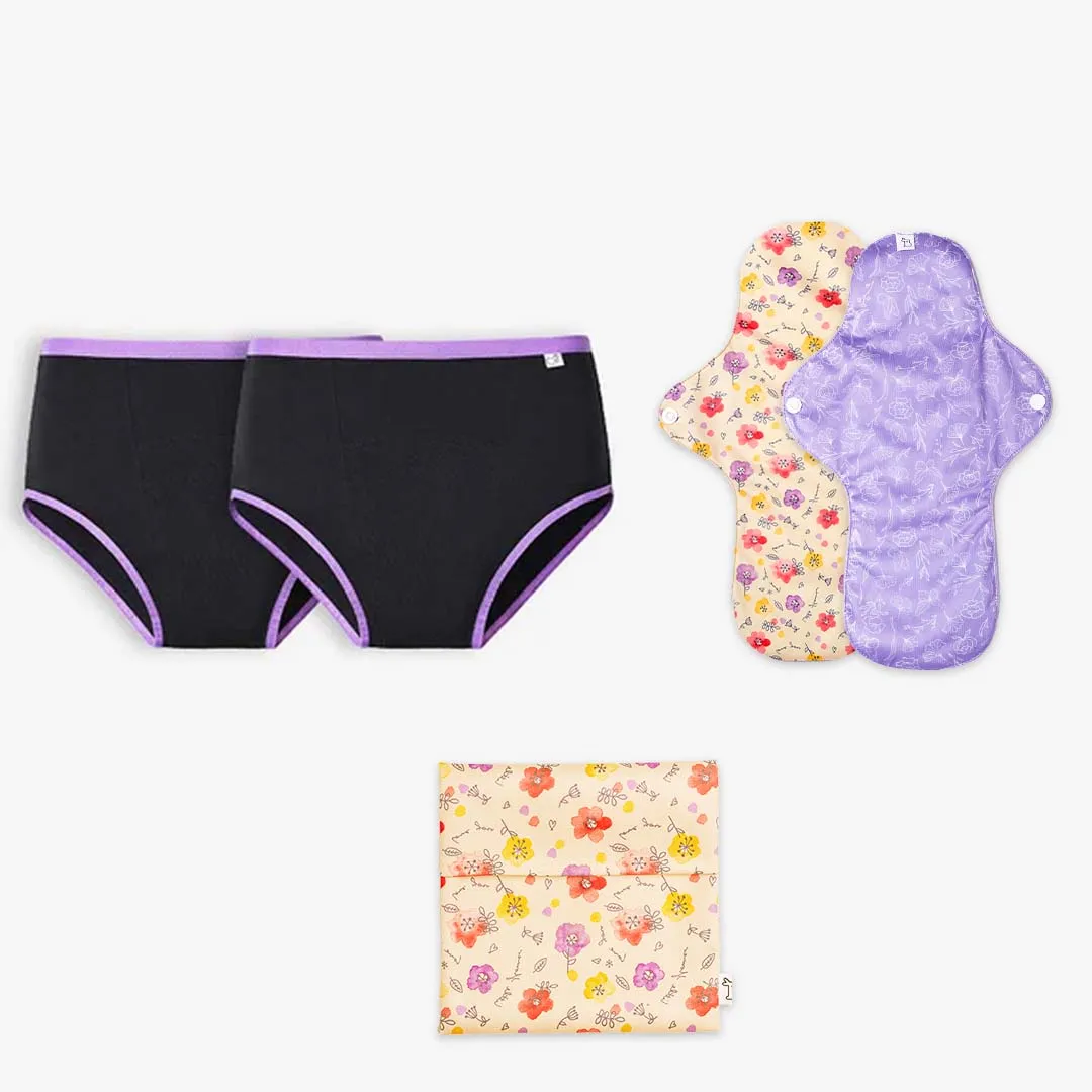 2 Period Underwear + 2 Flow Lock Cloth Pads + Free Wet Pouch