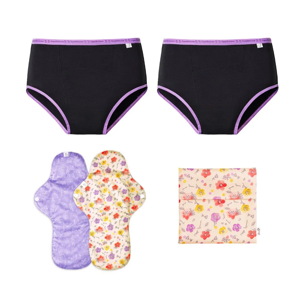 2 Period Underwear + 2 Flow Lock Cloth Pads + Free Wet Pouch