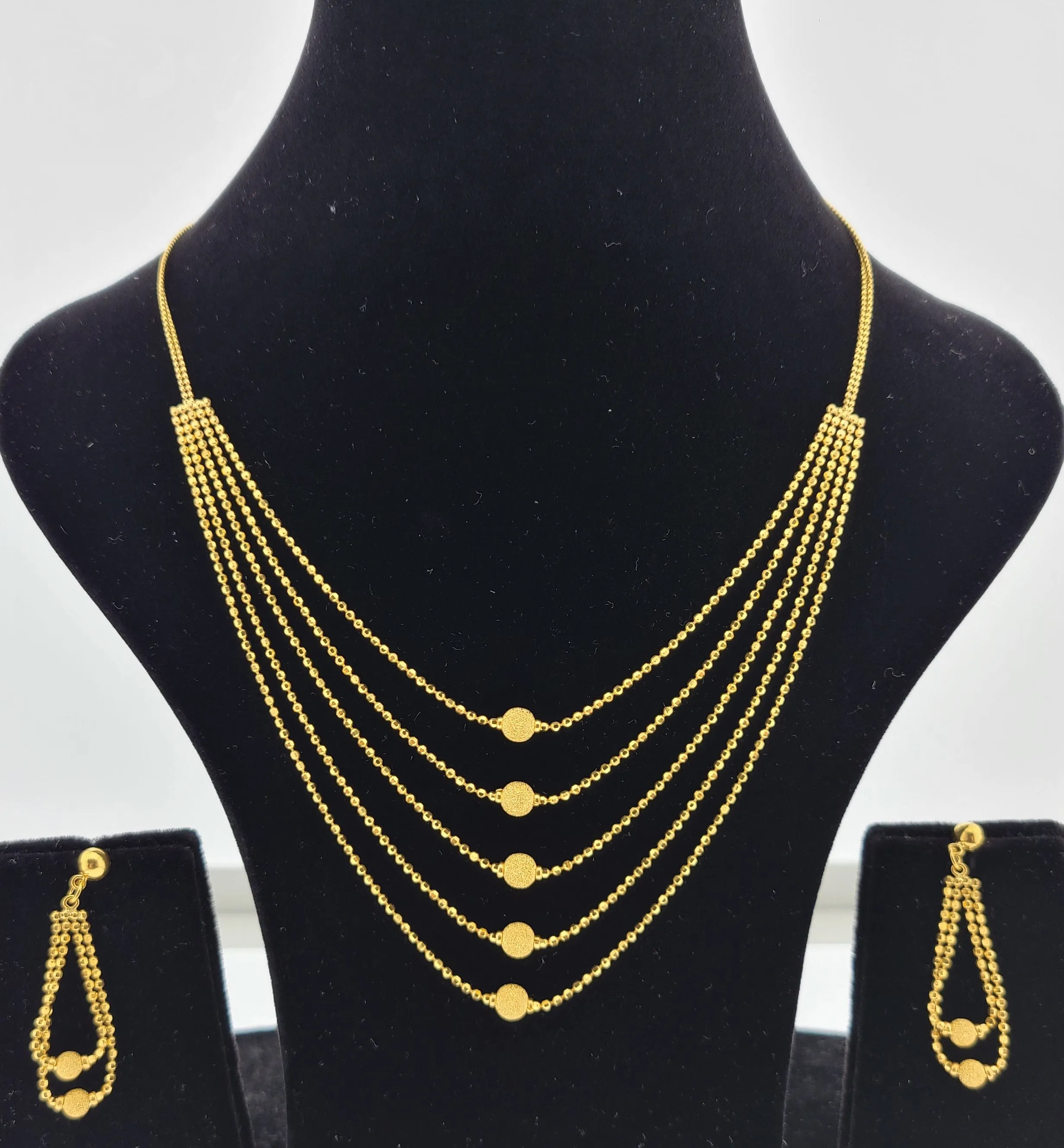 22K Solid Gold Designer 5 layers Necklace Set LS1454