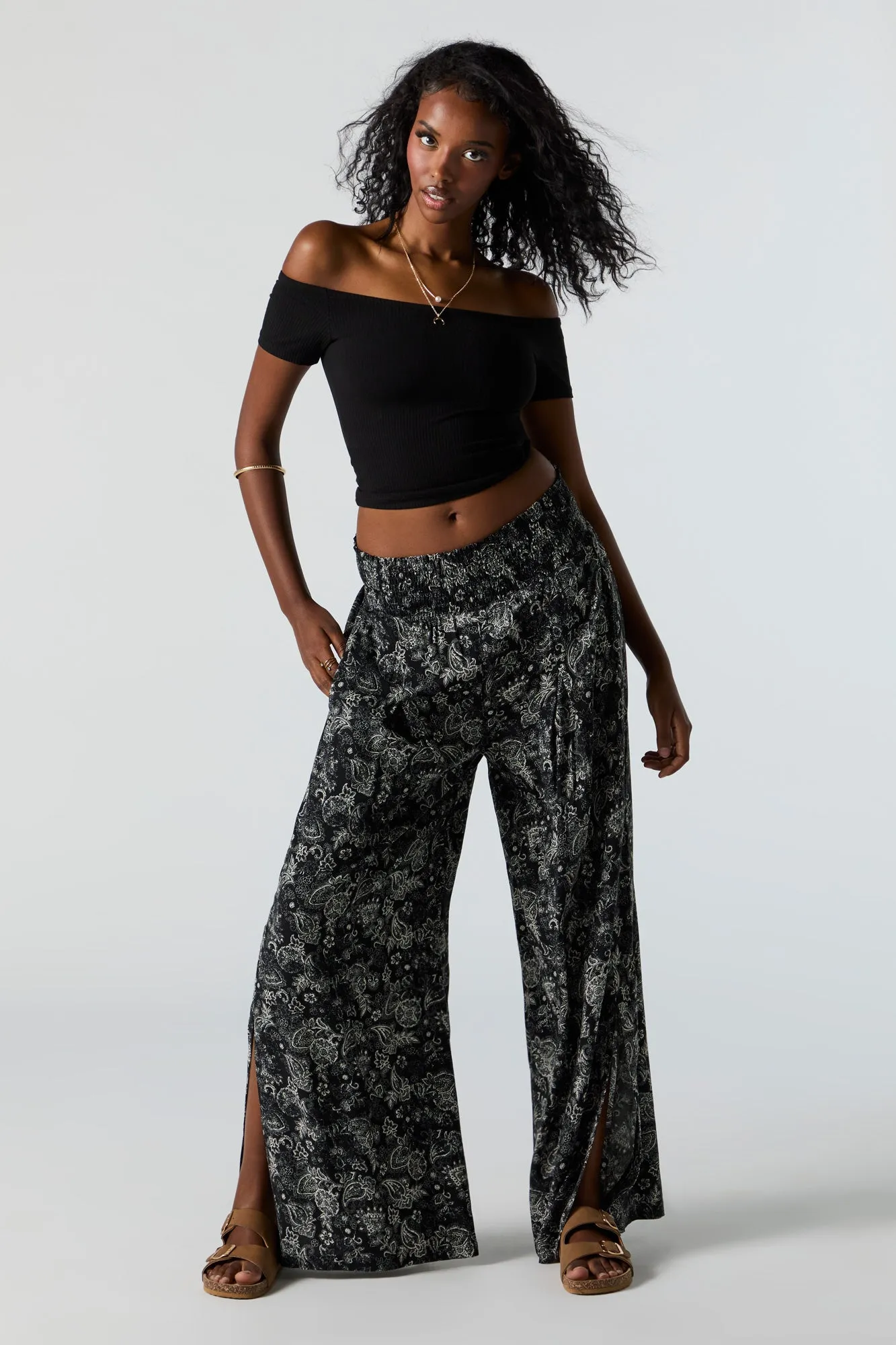 Abstract Print Smocked Palazzo Pant