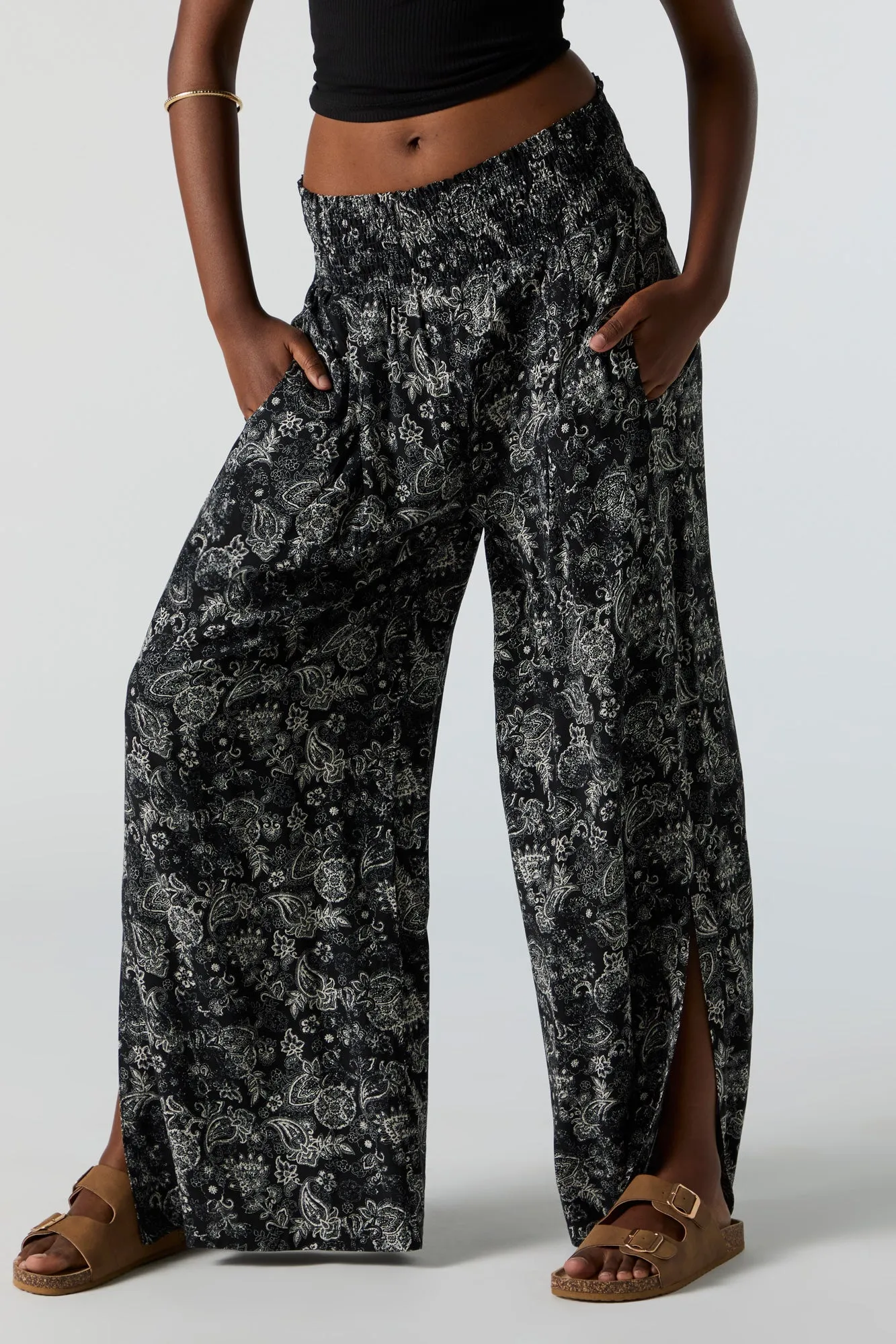 Abstract Print Smocked Palazzo Pant