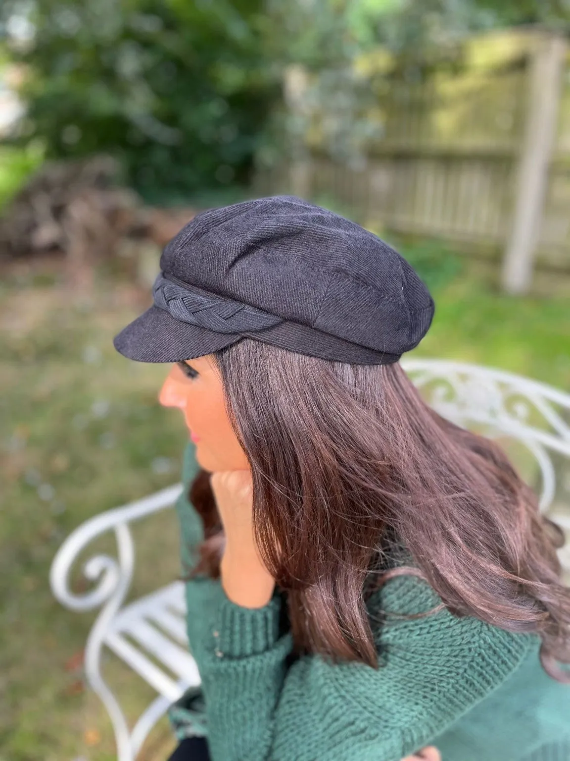 Black Plait Detail Baker Boy Hat