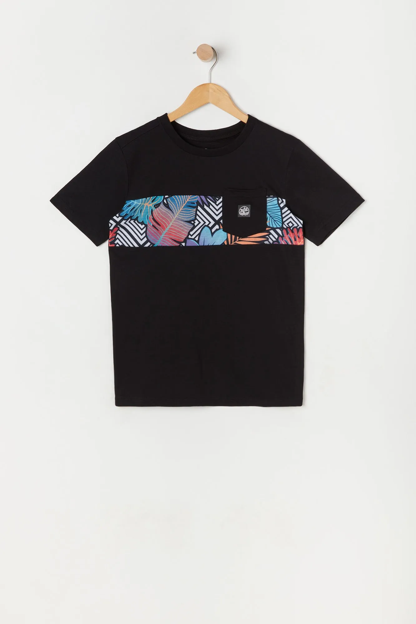 Boys Colour Block Leaf Print T-Shirt