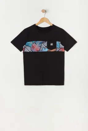 Boys Colour Block Leaf Print T-Shirt