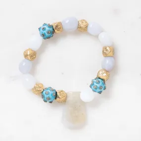 Chalcedony, Brass, and Enamel Bloom Bracelet