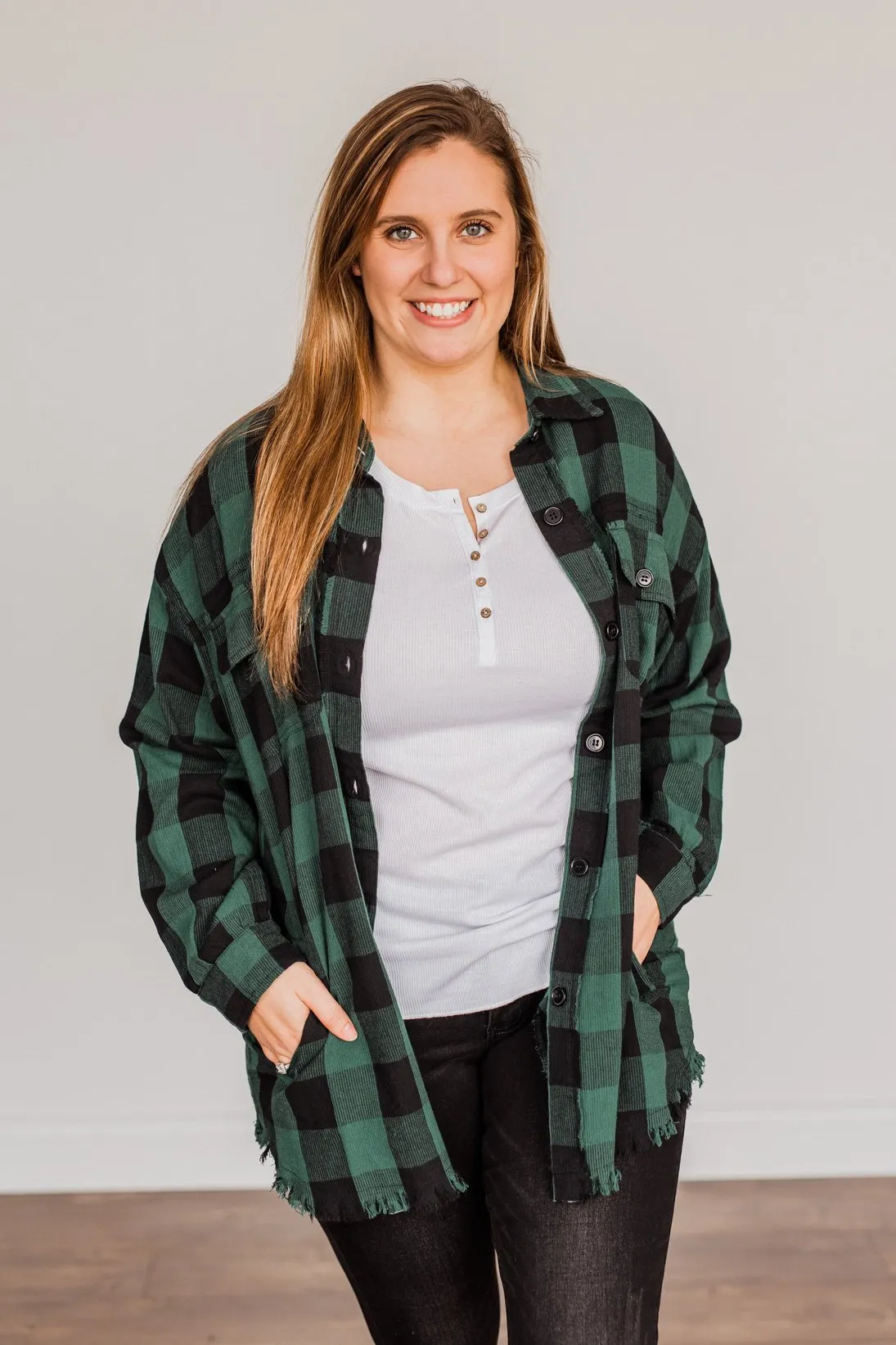 Feeling Rugged Plaid Button-Up- Black & Hunter Green