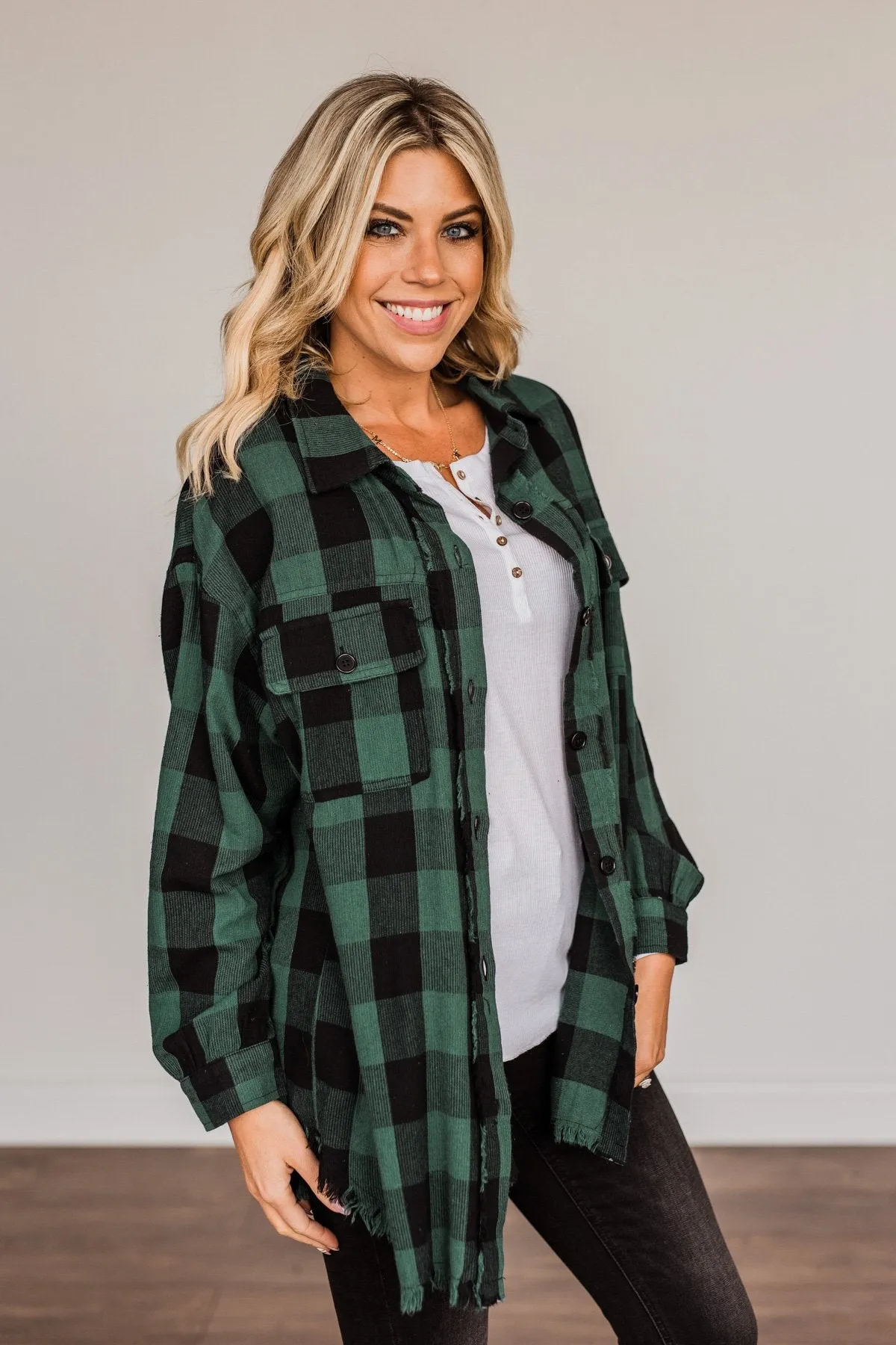 Feeling Rugged Plaid Button-Up- Black & Hunter Green