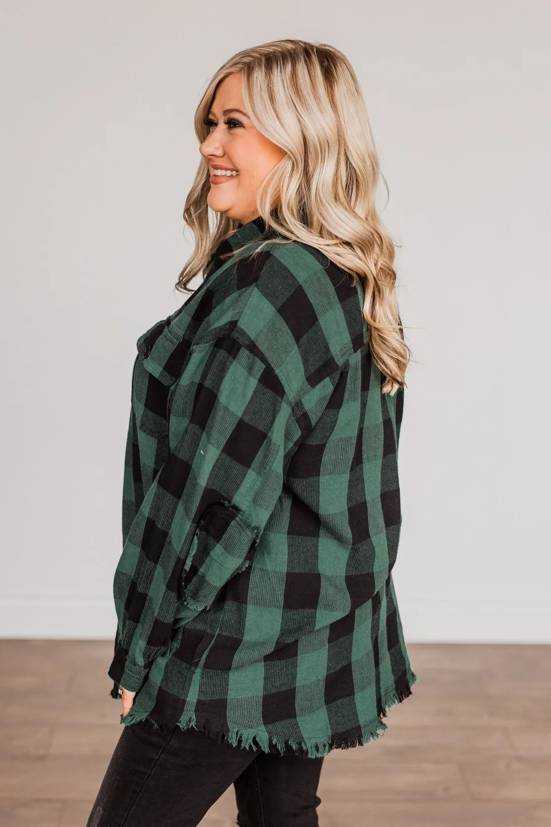 Feeling Rugged Plaid Button-Up- Black & Hunter Green