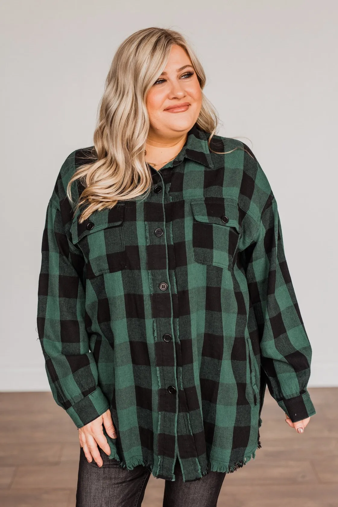 Feeling Rugged Plaid Button-Up- Black & Hunter Green