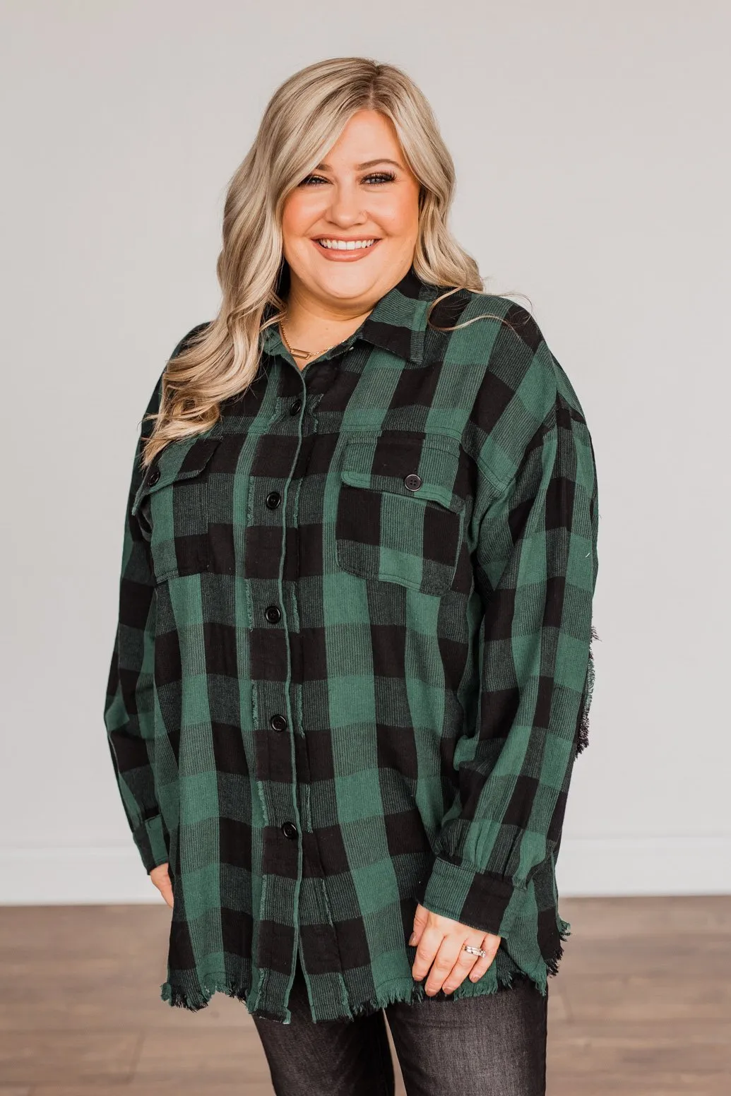 Feeling Rugged Plaid Button-Up- Black & Hunter Green