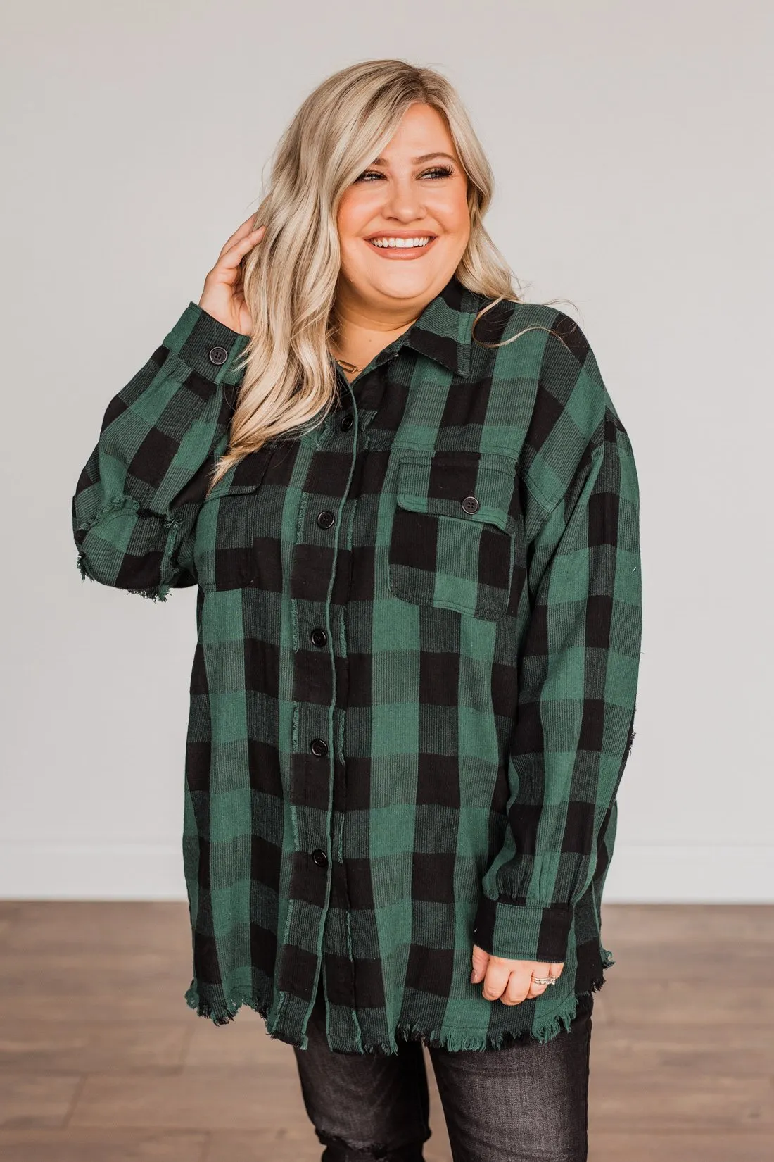 Feeling Rugged Plaid Button-Up- Black & Hunter Green