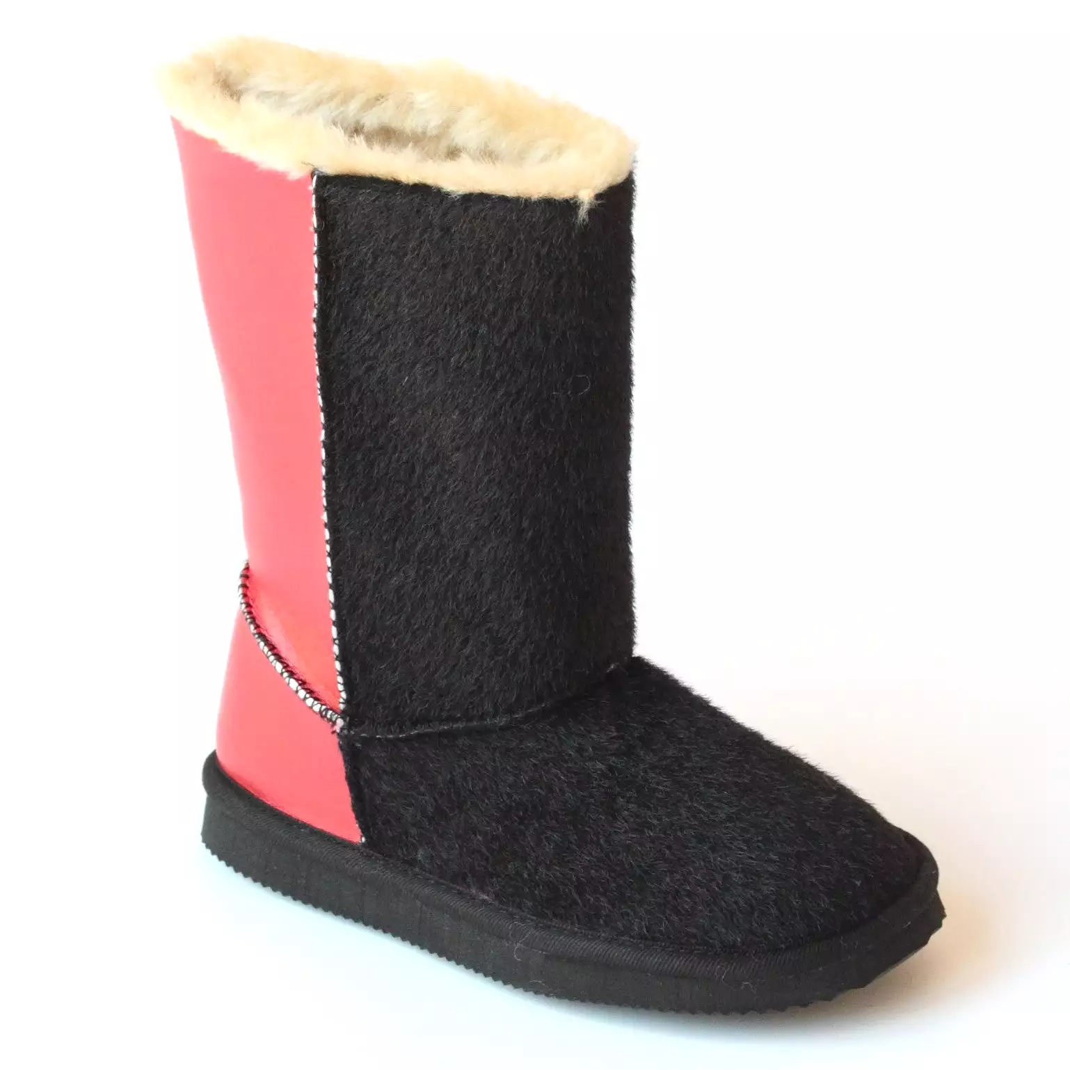 FINAL SALE - L'Amour Girls D970 Black Red Two Tone Furry Boots