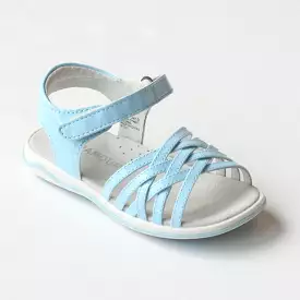 FINAL SALE - L'Amour Girls J410 Patent Blue Crisscross Sandals