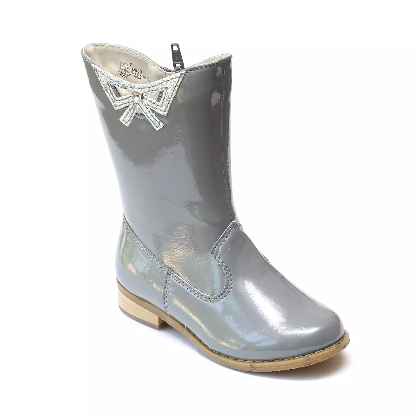 FINAL SALE - L'Amour Girls Patent Gray Cutout Bow Fashion Boots