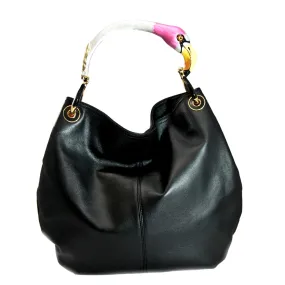 FLAMINGO CLASSIC BAG WITH BLACK VEGAN LEATHER