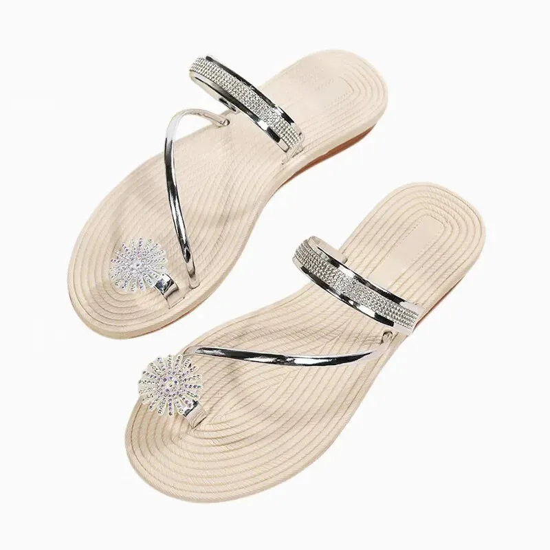 Flat Flip Flops Women's Slippers Sparkly Rhinestone Slide