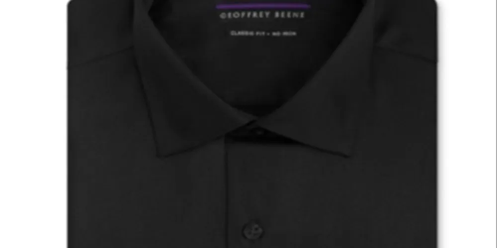 Geoffrey Beene Men's Non Iron Sateen Solid Dress Shirt Black Size 17X32X33