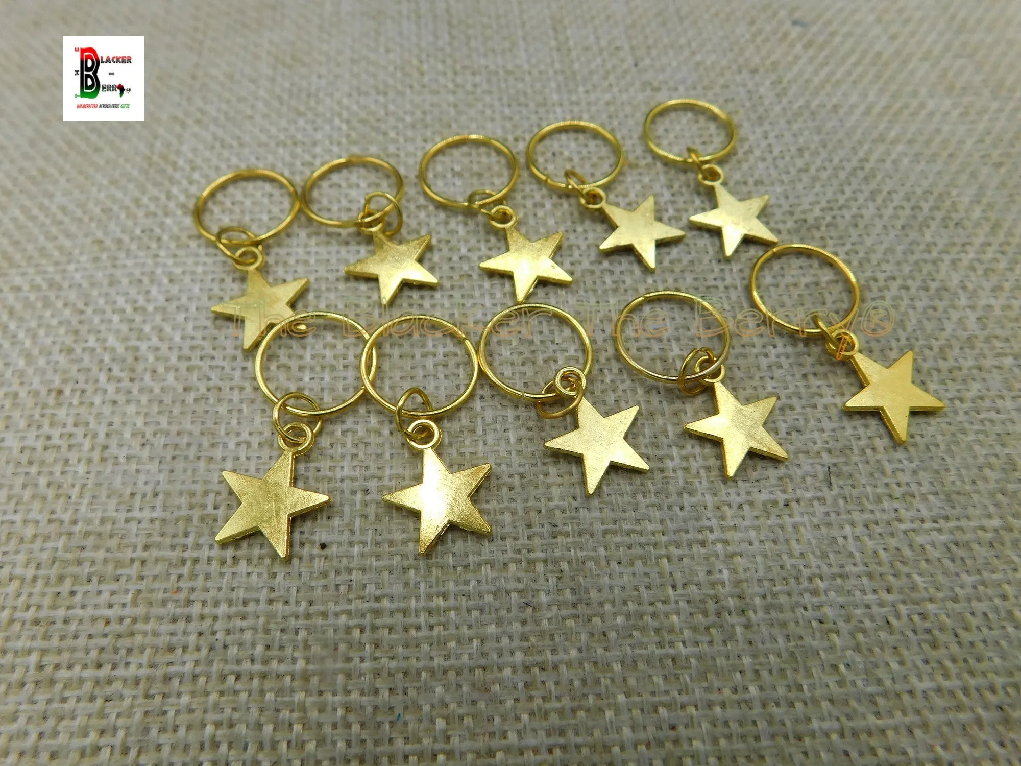 Hair Jewelry Accessories Gold Stars Rings Handmade Accessories Set of 20 Black Owned