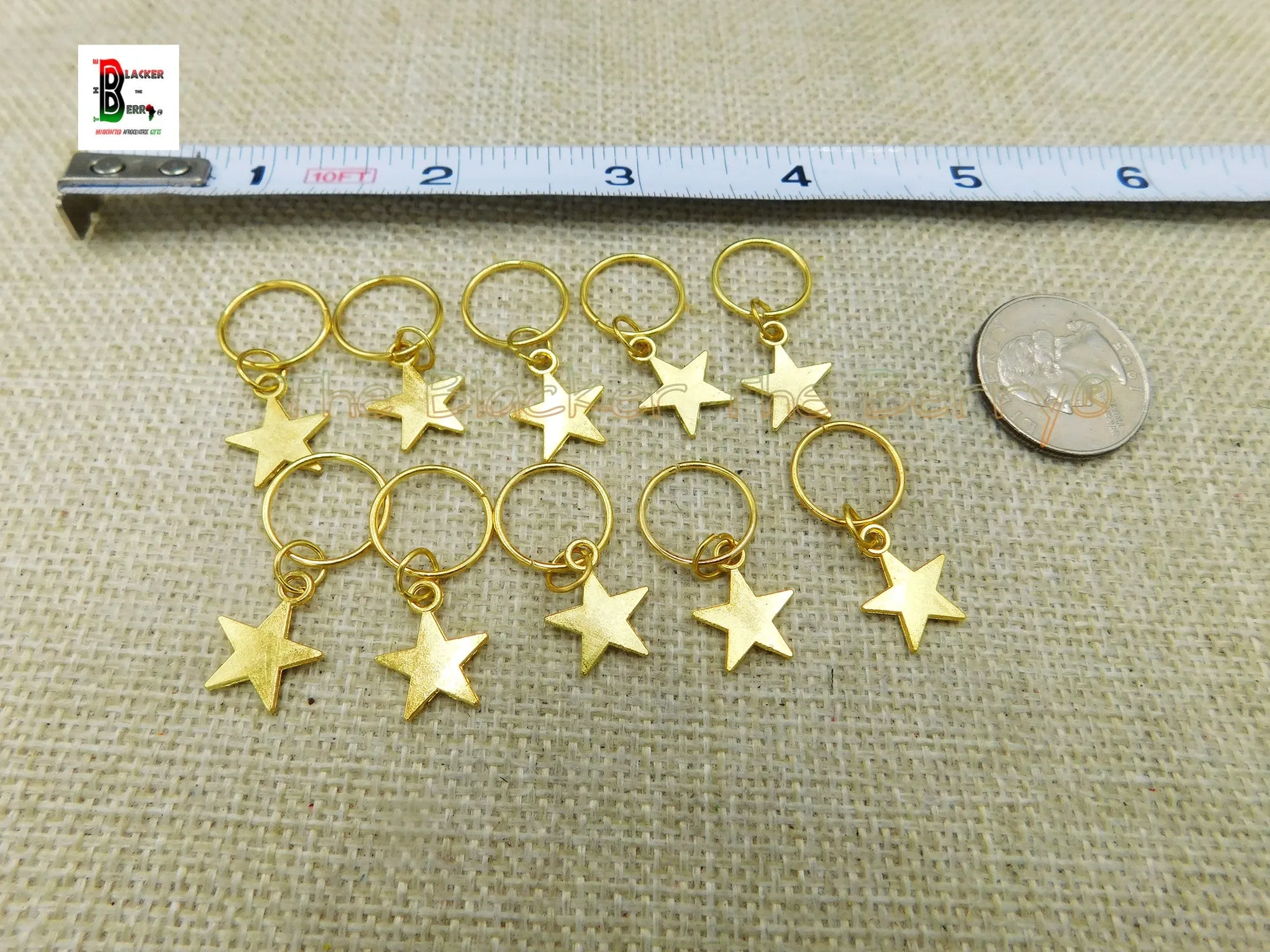 Hair Jewelry Accessories Gold Stars Rings Handmade Accessories Set of 20 Black Owned