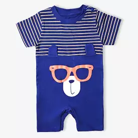 Infant Boys Cotton Interlock Knitted Romper Bear-NAVY