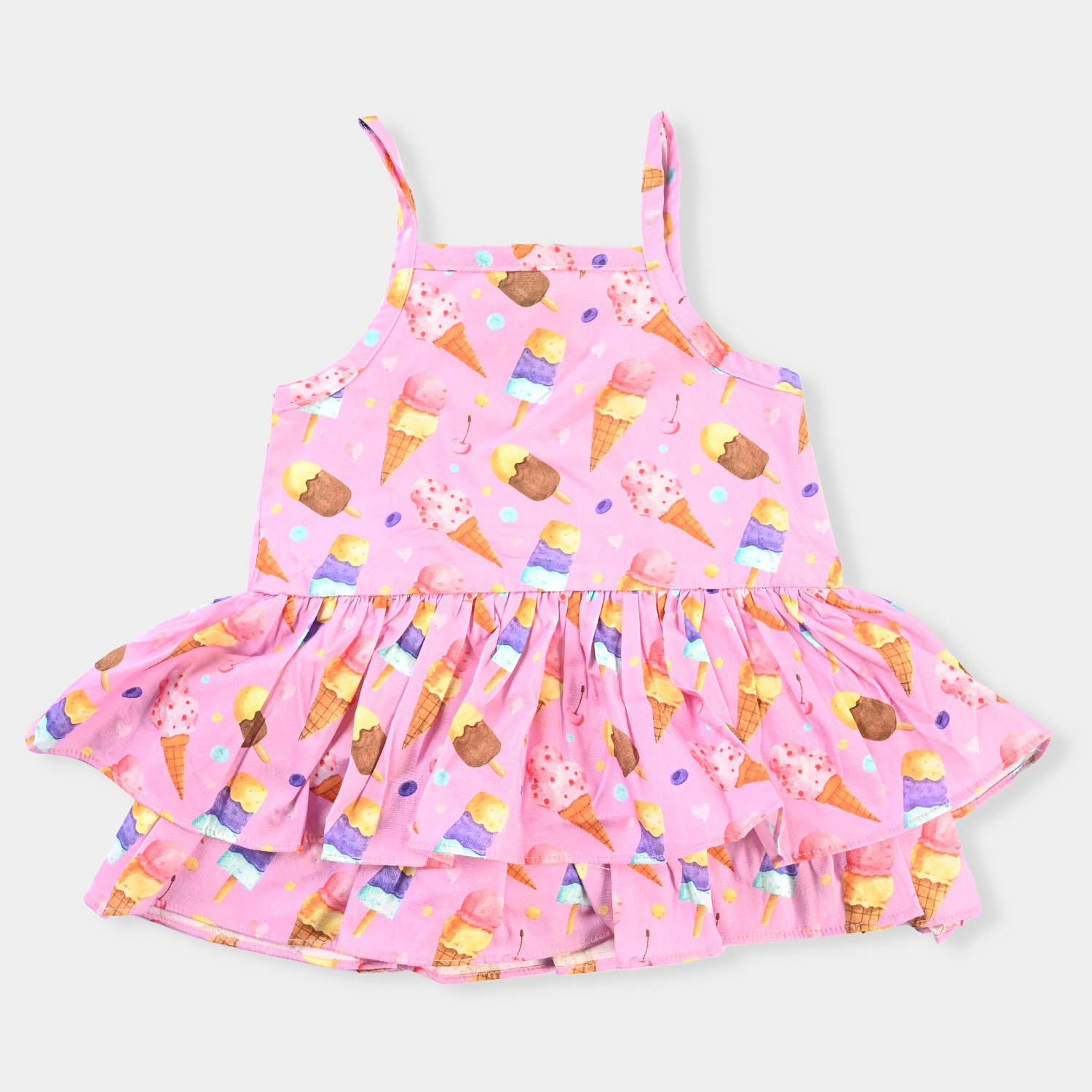 Infant Girls Cotton Frill Romper Ice-cream-Multi