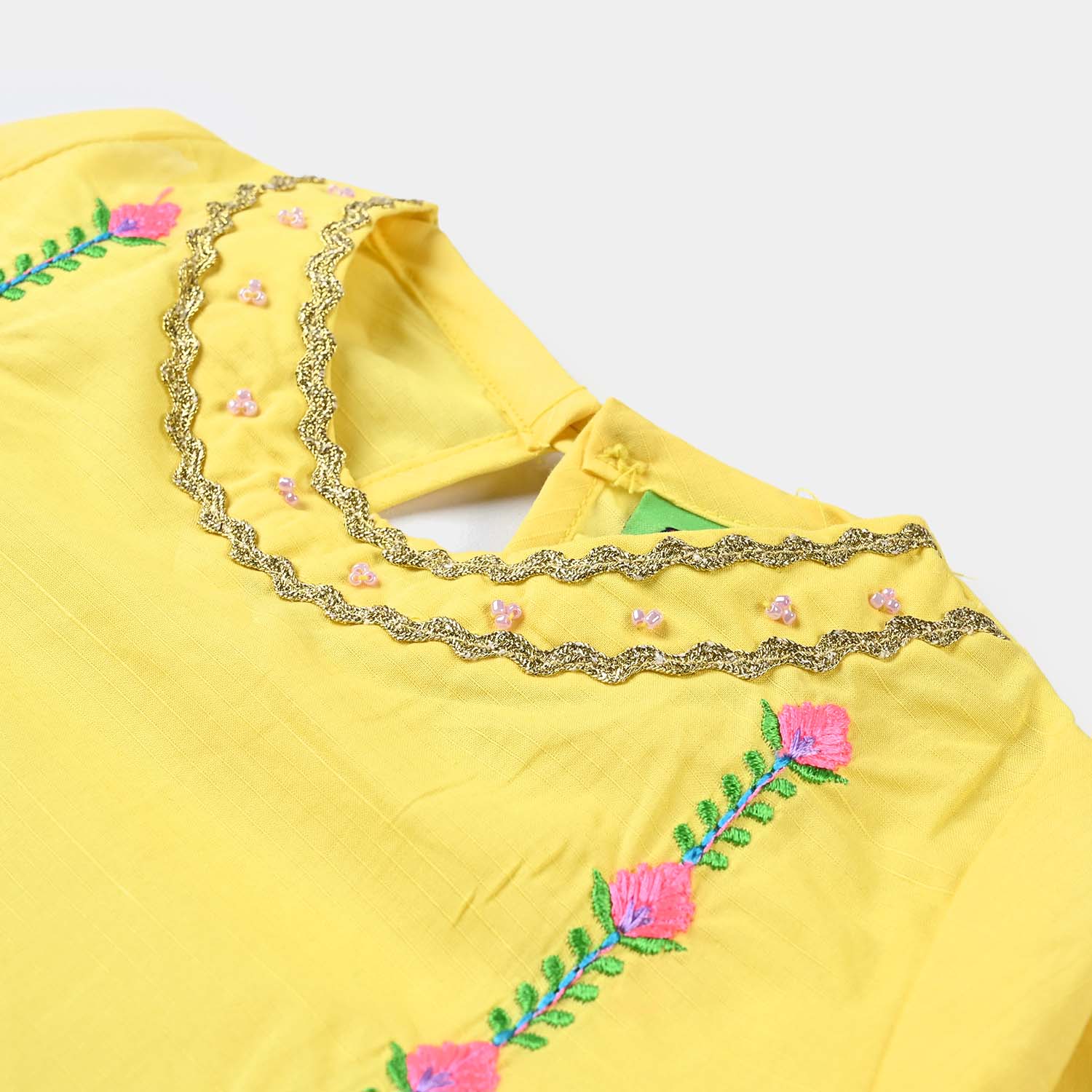 Infant Girls Cotton Slub EMB 2PC Suit Neon Garden-B.Yellow