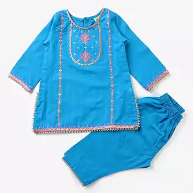 Infant Girls Jacquard EMB 2PC Suit Vibrant-Blue