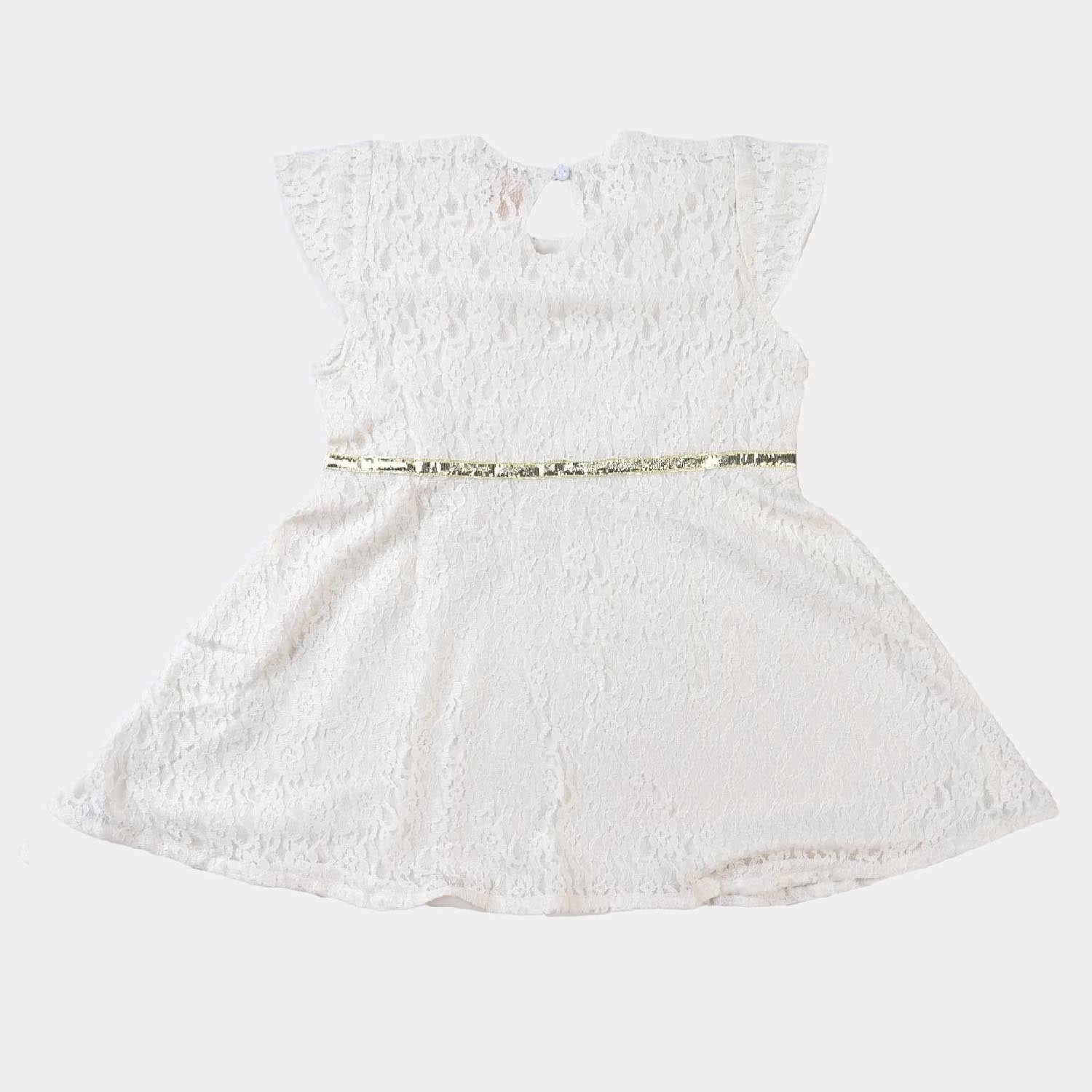 Infant Girls Poly Net Frock-OFF-White