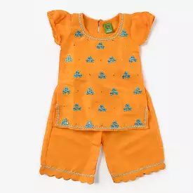 Infant Girls Raw Silk 2PC Suit Stylish-Yellow