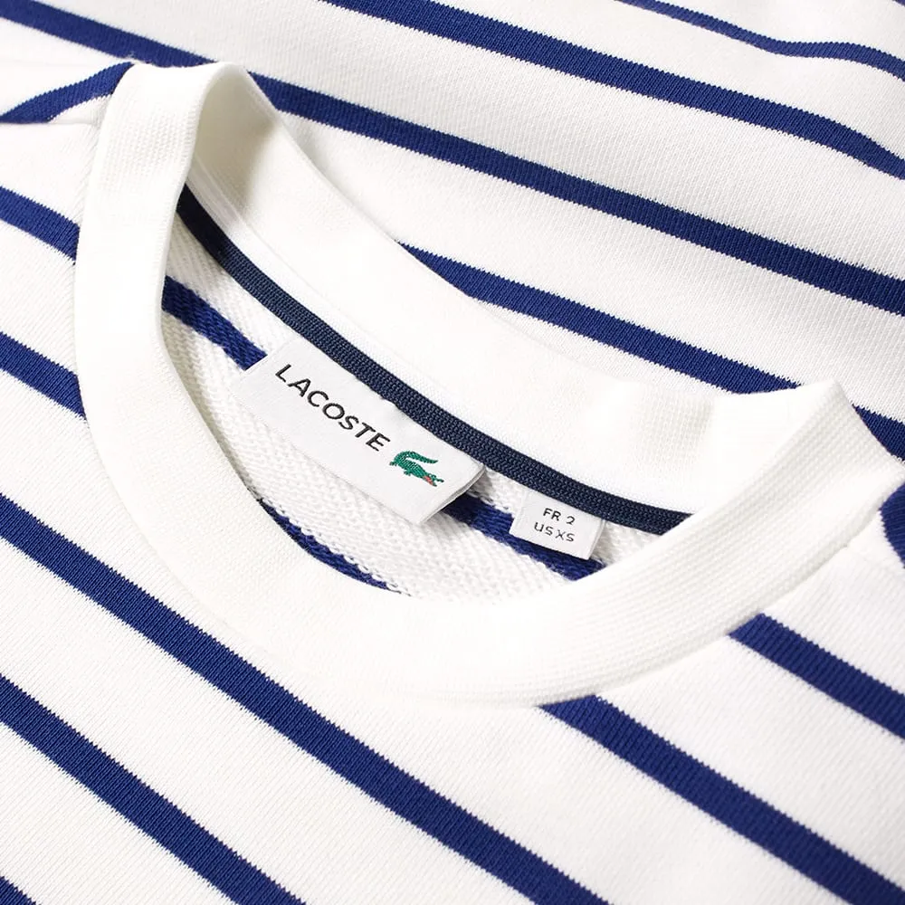 Lacoste Stripe Fleece Crew SweatWhite & Blue