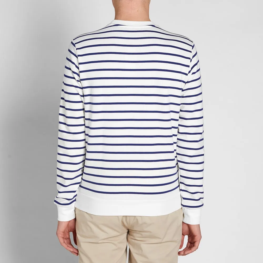 Lacoste Stripe Fleece Crew SweatWhite & Blue