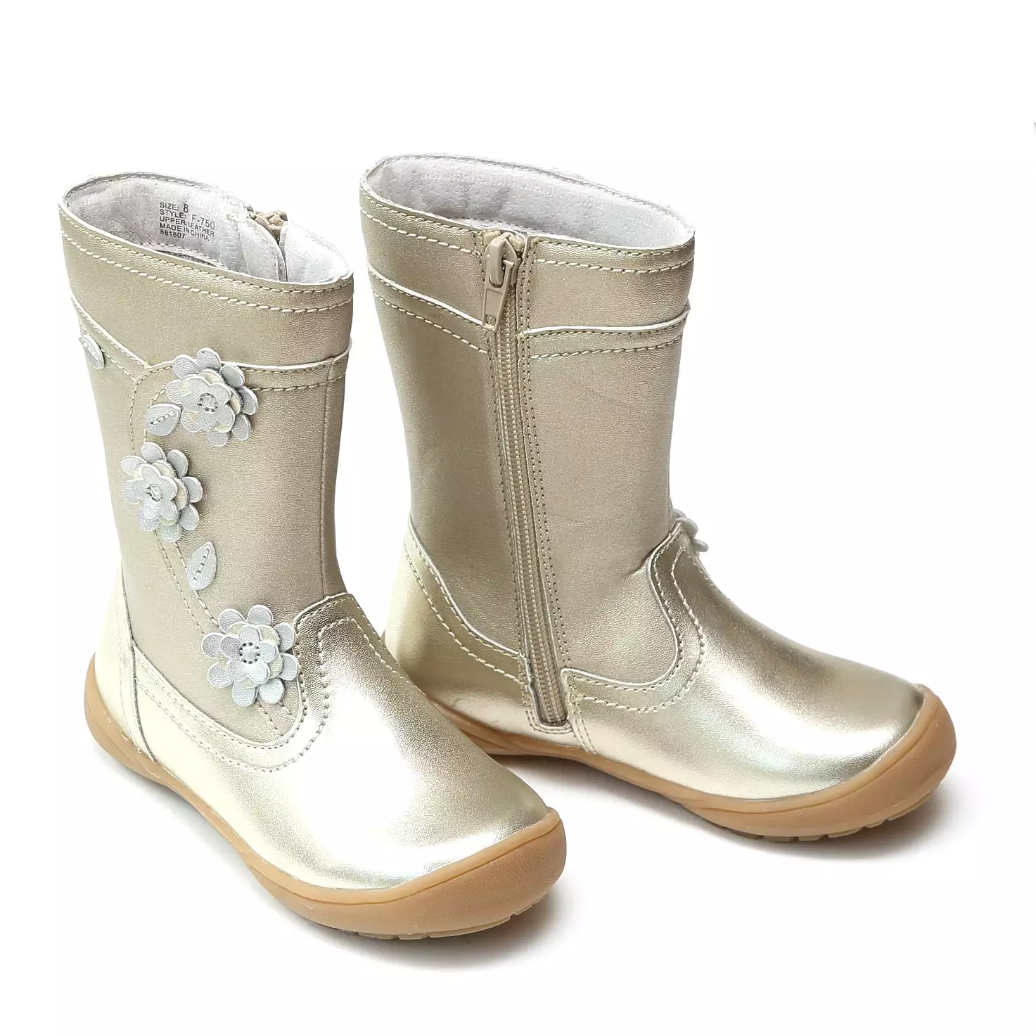 L'Amour Girls Leather Flower Mid Boots