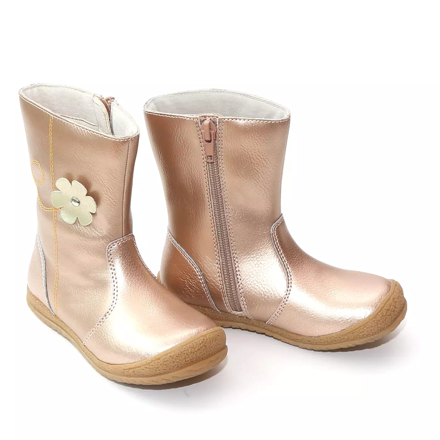 L'Amour Girls Rosegold Leather Flower Mid Boot