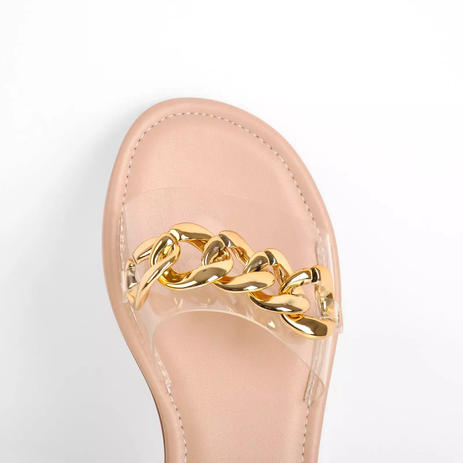 Metal Chain Clear Baby Pink Flat Sandals Mules