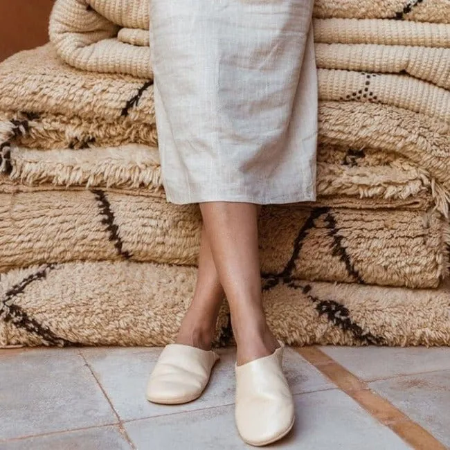 Moroccan Babouche Slippers - Chalk