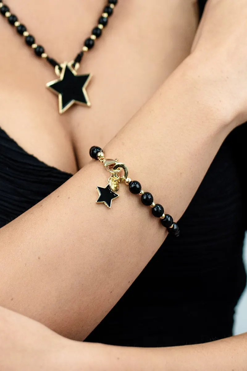 MYA ACCESSORIES | Bracciale con pietre nere con stella