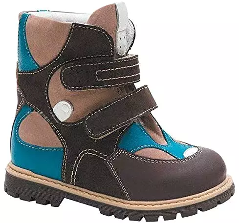 Orthopedic Boots Autumn Winter Outdoor Shoes High Top Two Fasteners Baby Toddler Kids Boys Girls Brown/Turquoise