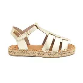 Plain Leather Flat Espadrille For Kids - Elma