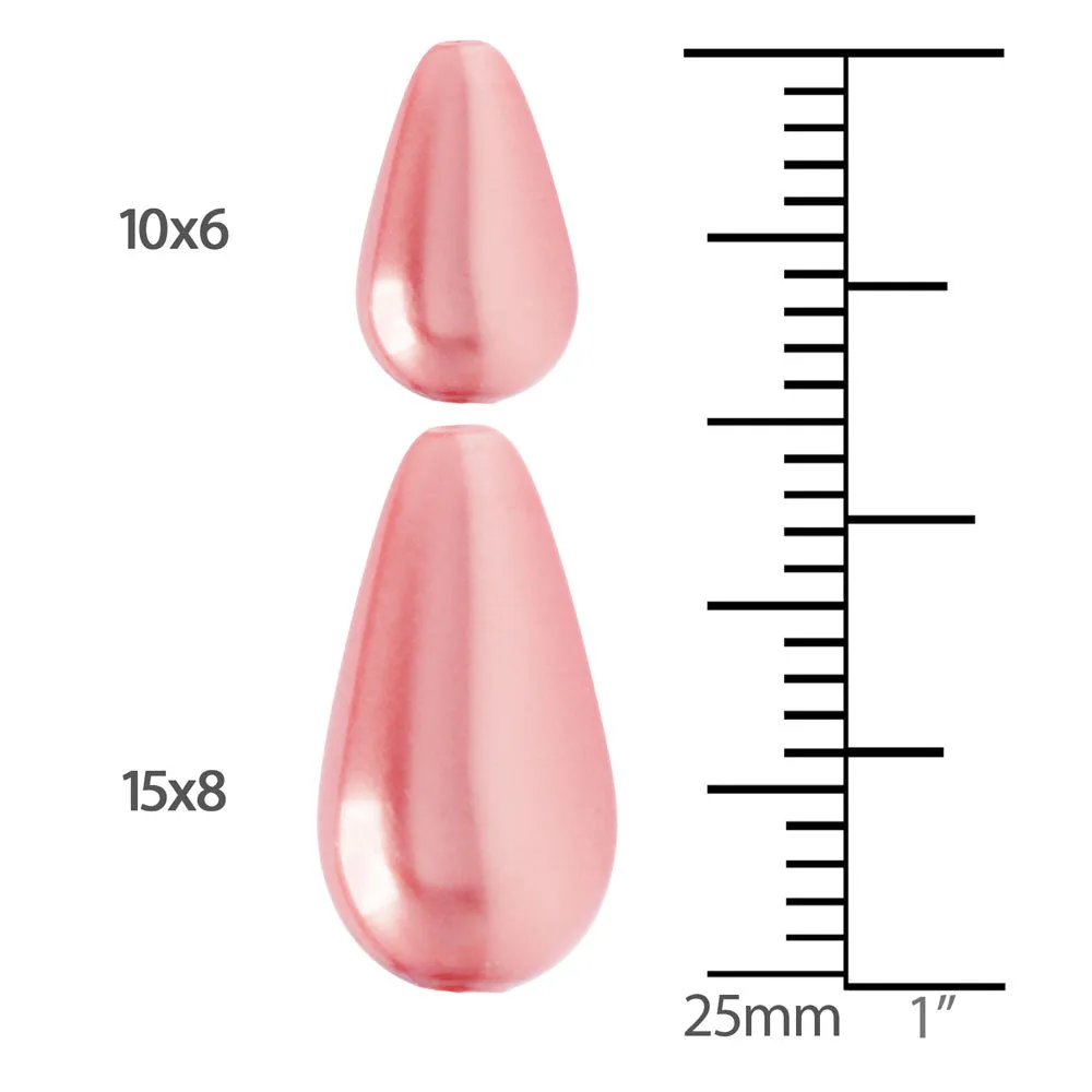 Preciosa Crystal Gemcolor Pearl, Pear 15x8mm, Salmon Rose (1 Piece)