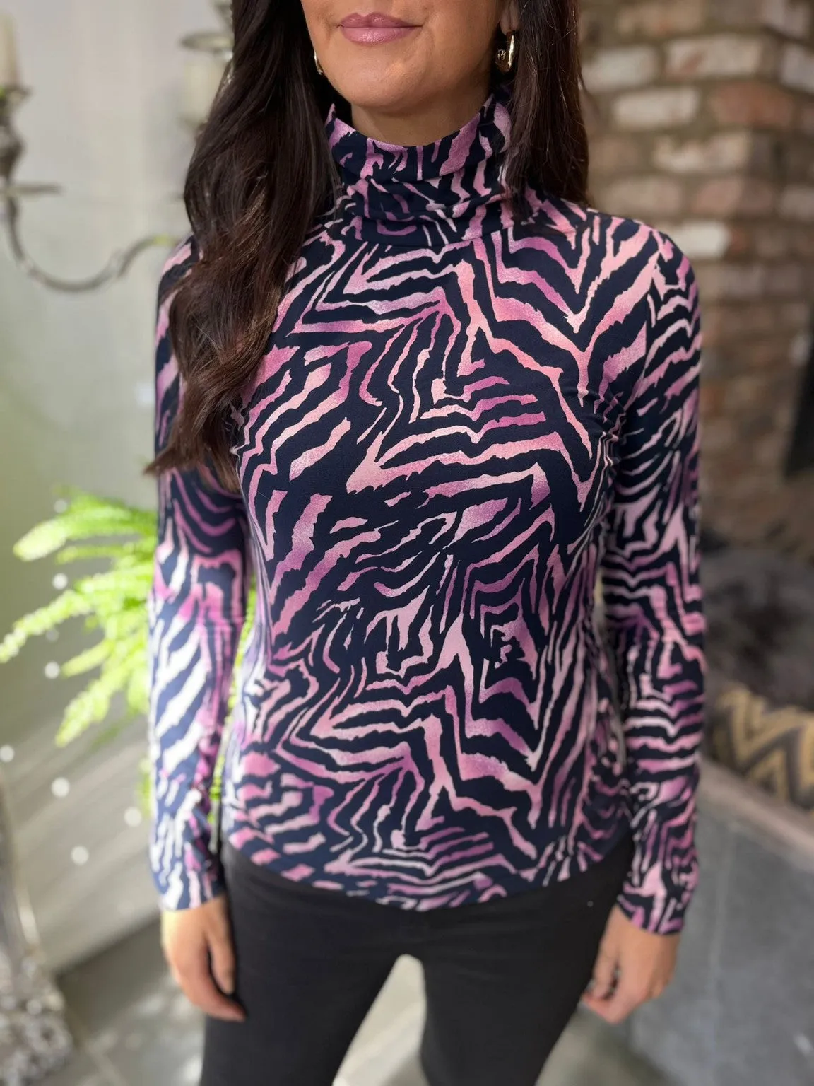 Soft Touch Zebra Roll Neck Top