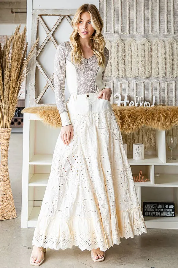 Stunner Washed Eyelet Maxi Skirt