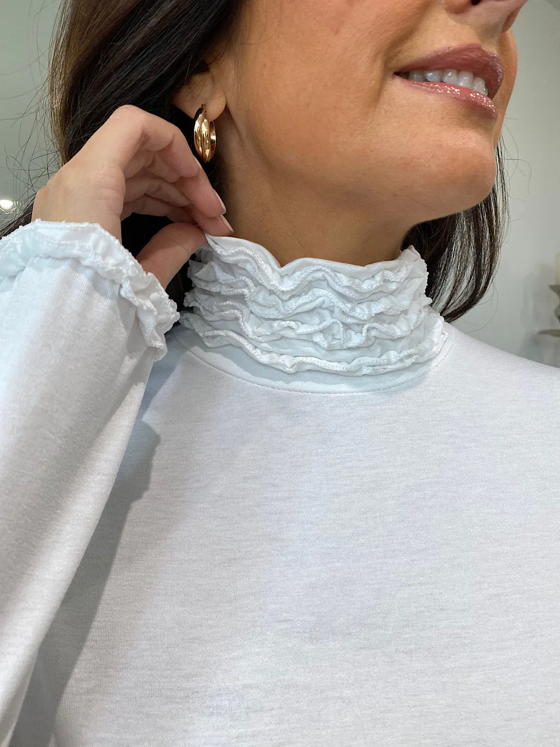 Winter White Ruffle Roll Neck Top Regan