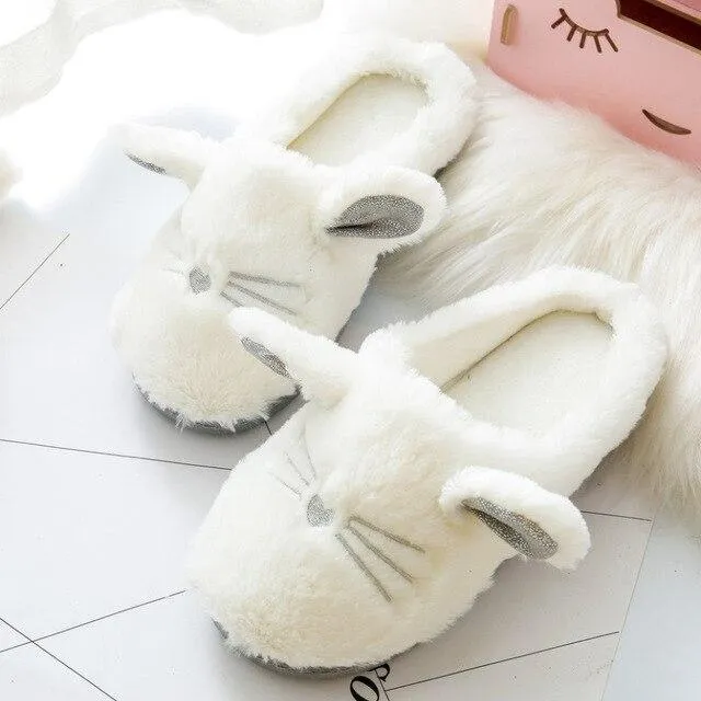 Winter Women's Cute Cartoon Cat Slip-on Flat Indoor Floor House Slippers