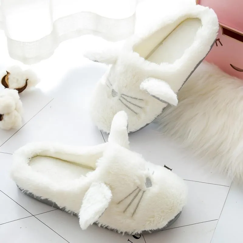 Winter Women's Cute Cartoon Cat Slip-on Flat Indoor Floor House Slippers