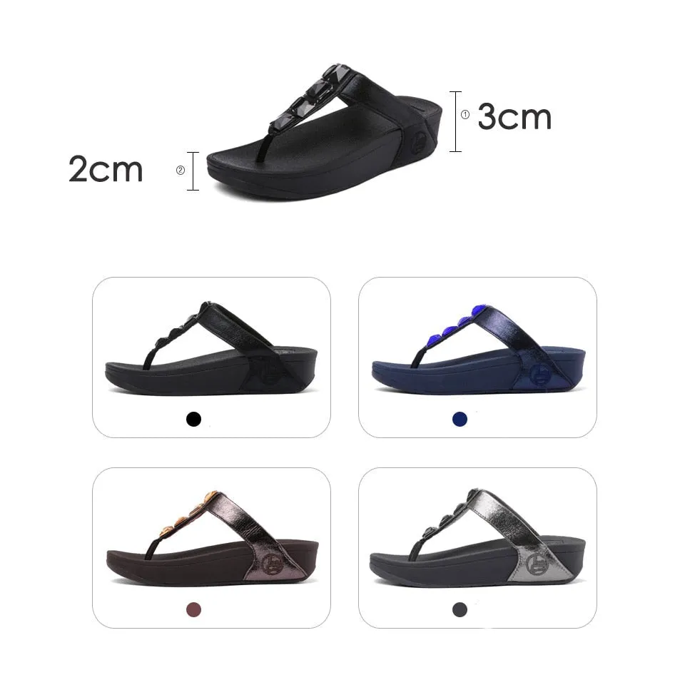 Women's Black Fashion Summer Crystal Diamond Gem Flat Slippers