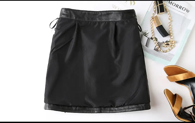 Women's Winter Casual Genuine Leather Sequins Embroidery Mini Skirt